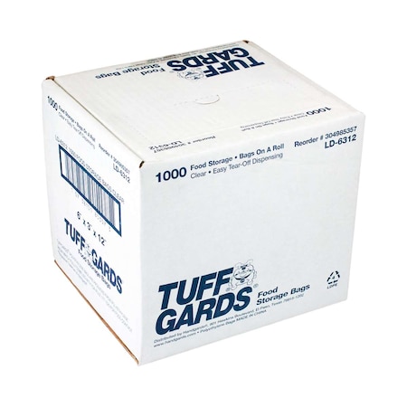 Tuffgards 6"x3"x12" .6 mil Low Density Roll Pack Clear Food Storage Bag, PK1000 304985357
